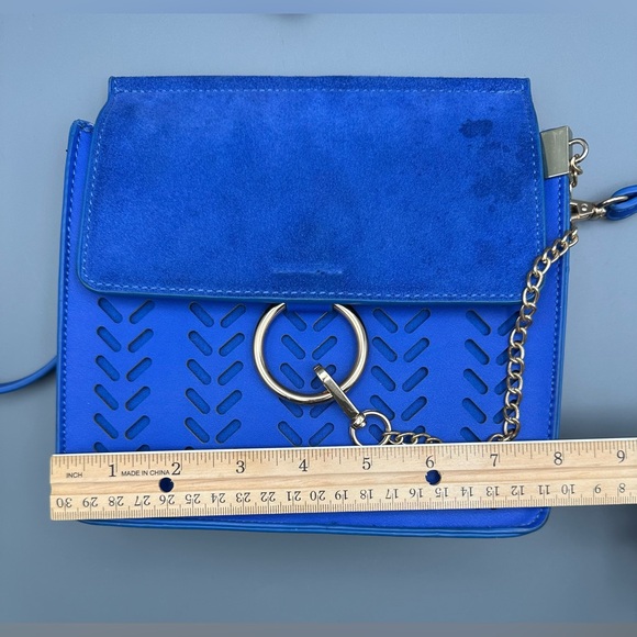 Moda Luxe Elianna Crossbody Bag Cobalt Blue Perforated Mini Bag Gold Ring Accent - Picture 14 of 16